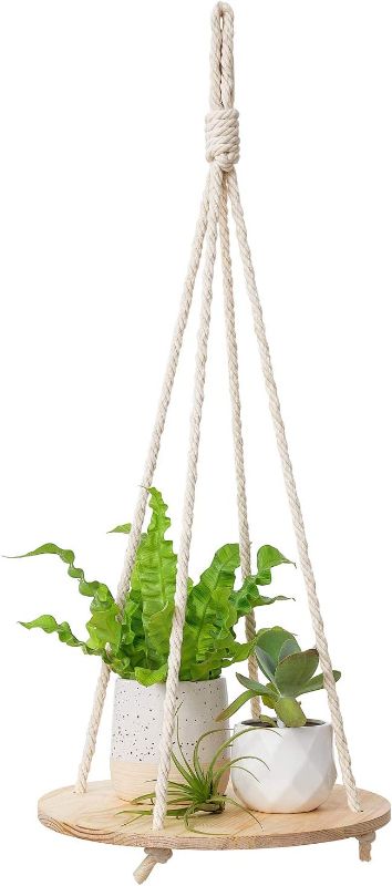 Photo 1 of (DOES NOT COME WITH PLANTS)Dahey Hanging Plant Shelf Round Wood Rope Hanging Floating Shelf Vintage Home Decor Display Planter Rack for Living Room Bedroom Kitchen Room,Nature
