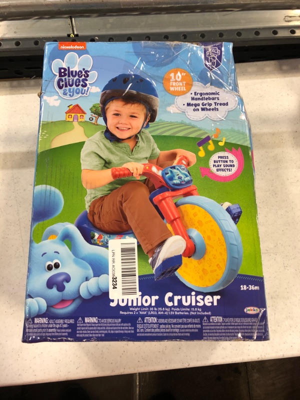 Photo 3 of Blues Clues 10 Fly Wheels Junior Cruiser Ride-On Pedal-Powered Toddler Bike Trike, Ages 2-4, for Kids 33-35 Tall and Up to 35 lbs, Size: 23.7 x 14.92----PACKAGING DAMAGED--