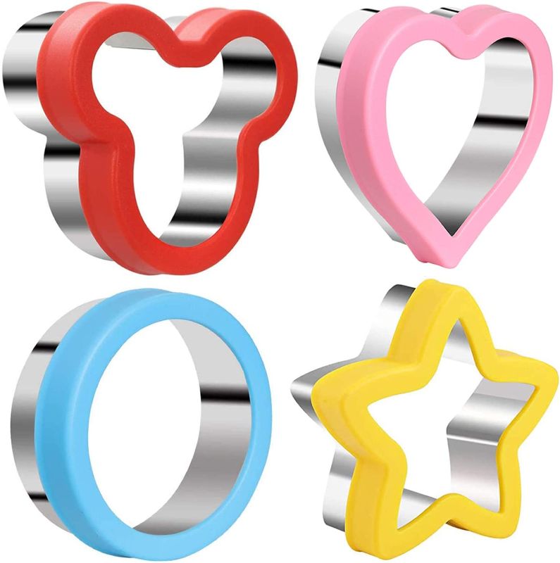 Photo 1 of 4pcs Sandwich Cutters Stamps Set,Inclinding Star & Heart & Mouse shape & Circle Shape Food Grade Stainless Steel Sandwich Cookie Cutters for Kids Baking, Bento Box and Food Decoration
