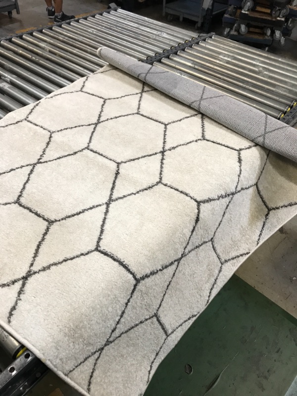 Photo 2 of 6Unique Loom Trellis Frieze Collection Area Rug-Modern Morroccan Inspired Geometric Lattice Design, 6 x 9 ft, Dark Gray/Ivory-----------used needs cleaning---------purple stain in carpet 