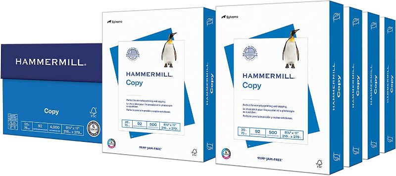 Photo 1 of Hammermill Printer Paper, 20 Lb Copy Paper, 8.5 x 11 - 8 Ream (4,000 Sheets) - 92 Bright