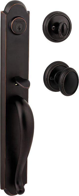 Photo 1 of Baldwin Bighorn Single Cylinder Front Door Handleset Featuring SmartKey Security in Venetian Bronze, Prestige Series with Traditional Door Hardware and Carnaby Knob - 91800-038