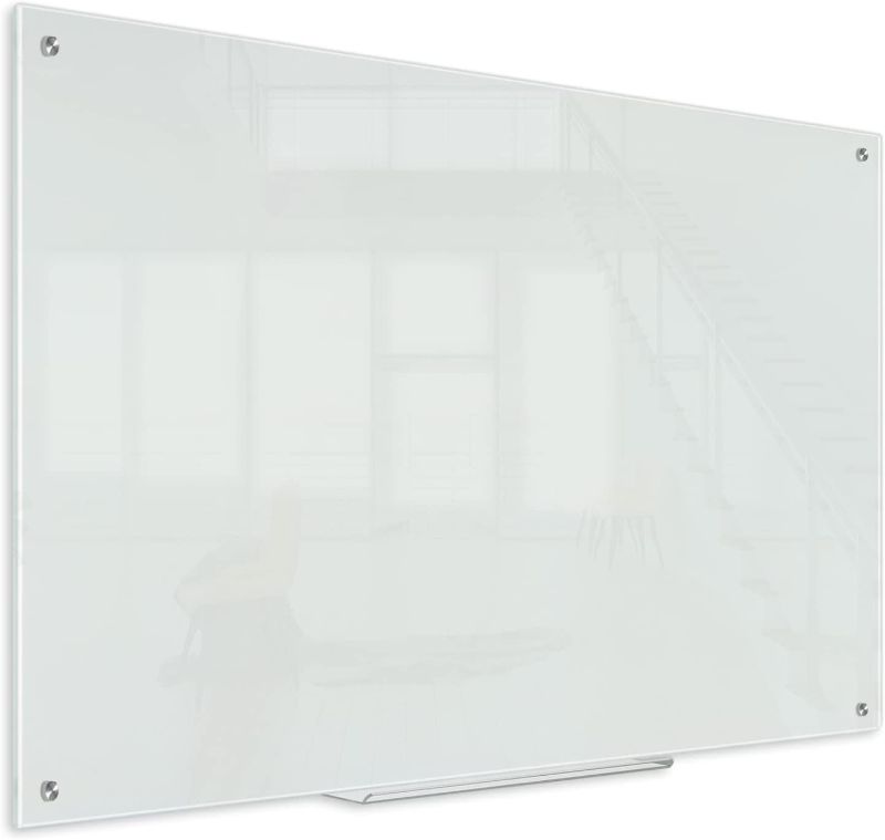 Photo 1 of AMUSIGHT Glass Dry Erase Board, 24" x 18" Non-Magnetic Frameless Wall Mounted Glass Board, WHITE