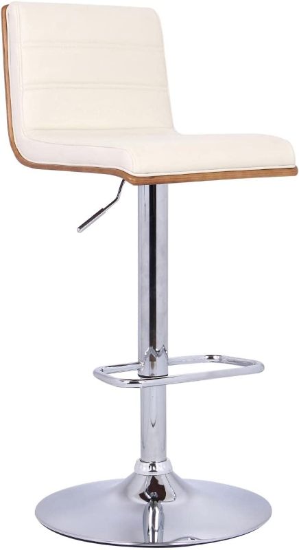 Photo 1 of Armen Living Aubrey Barstool in Cream Faux Leather, Walnut Wood and Chrome Finish