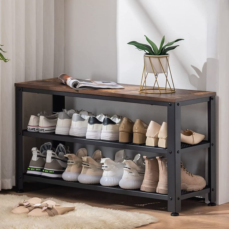 Photo 1 of APICIZON Shoe Bench, 3-Tier 35.5 Inches Shoe Rack for Entryway with Long Seat and Metal Shelves 