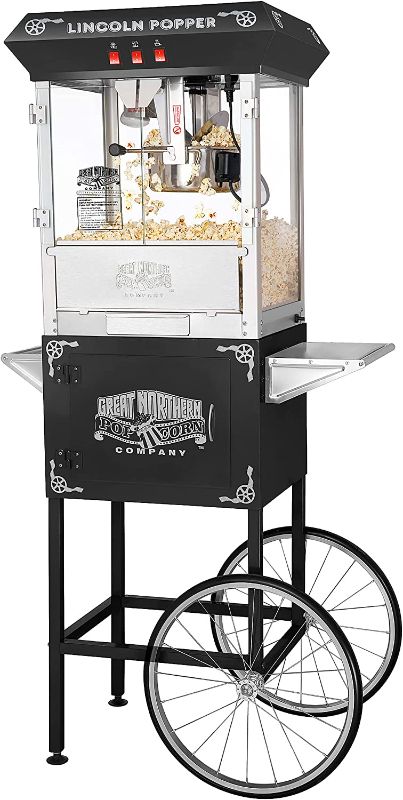 Photo 1 of GREAT NORTHERN POPCORN COMPANY 6005 Black Antique Style Lincoln Popcorn Popper Machine w/Cart 8 Oz
