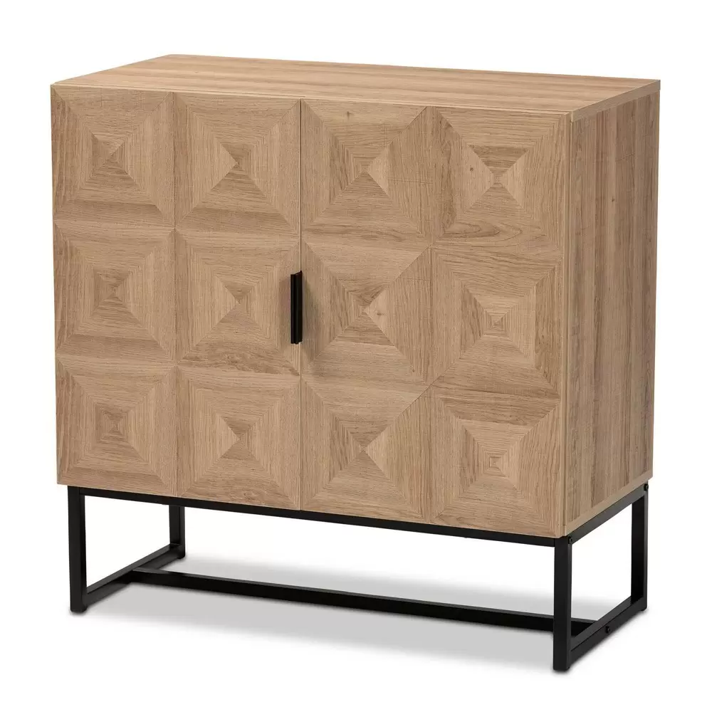 Photo 1 of Baxton Studio Darien Modern and Contemporary Natural Brown Finished Wood and Black Metal 2-Door Storage Cabinet
