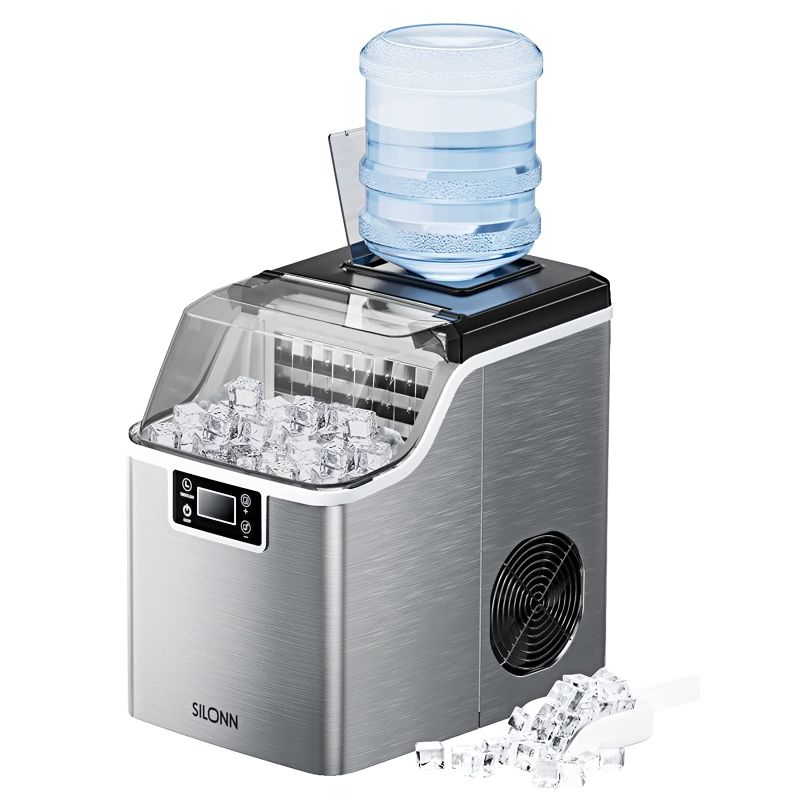 Photo 1 of Silonn Countertop Ice Cube Ice Makers, 45lbs Per Day, Auto Self-Cleaning, 24 Pcs Ice Cubes in 13 Min, 2 Ways to Add Water, Compact Ice Machine for Home Office Bar Party SLIM02
