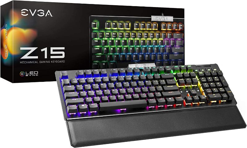 Photo 1 of EVGA Z15 RGB Gaming Keyboard, RGB Backlit LED, Hotswappable Mechanical Kaihl Speed Bronze Switches (Clicky), 822-W1-15US-KR
