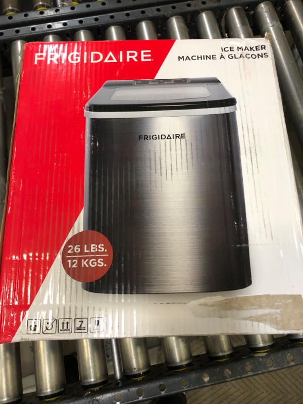 Photo 2 of 26-Lb. Portable Ice Frigidaire Compact Countertop Ice Maker, ******MINOR SCRATCHES ON OUTSIDE*****MINOR STAINS INSIDE*****Makes 26 Lbs. of Bullet Shaped Ice Cubes Per Day, Silver Stainless & Perfectware