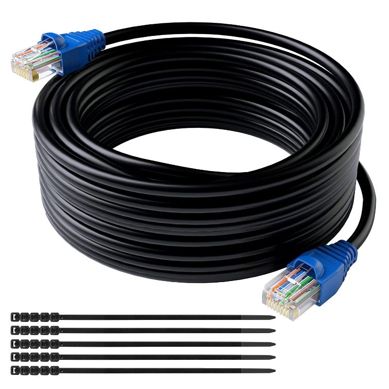 Photo 1 of Cat6 Outdoor Ethernet Cable 75 Feet, Conable Heavy Duty Internet Network LAN Cable, Supports Cat 6 Cat5e Cat5 Standard, Waterproof UV Resistant Douable Jacket, POE, Direct Burial with 25 Ties-75 ft
