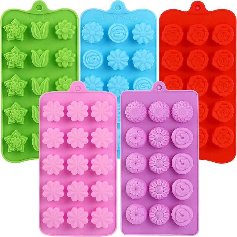 Photo 1 of 15 Cavity Flower Chocolate Candy Molds, Non-Stick Silicone Molds Baking Molds for Chocolates, Candies, Ice Cubes, Jellos, Handmade Soap, and Bath Bombs (5pack)
