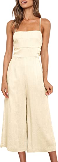 Photo 1 of ANRABESS Women's Summer Sleeveless Spaghetti Strap Tie Back Dressy High Waist Wide Leg Jumpsuit Rompers Pockets SIZE SMALL