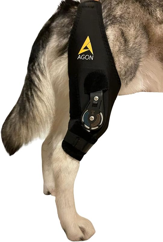 Photo 1 of AGON Dog Knee Brace – Professional Knee Support Brace for Dogs with Adjustable Hinge Stabilizer – Premium Neoprene Hip Brace for Knee Support, Dog Recovery, and Joint Support  -- Left side , Size Large --
