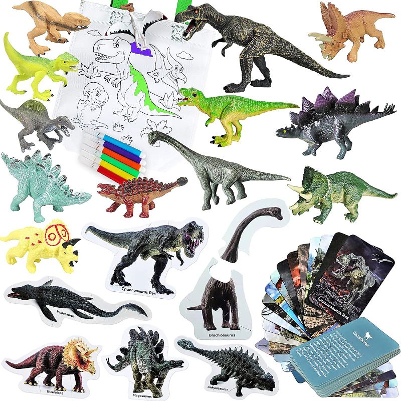 Photo 1 of 54 Pieces Dinosaur Figures Playset for Kids: 12 Pack of Realistic Dino Toys w/Flashcards Puzzles Coloring for Creating a Dinosaur World, Educational Toys Dinosaur Gifts for Boys Girls
