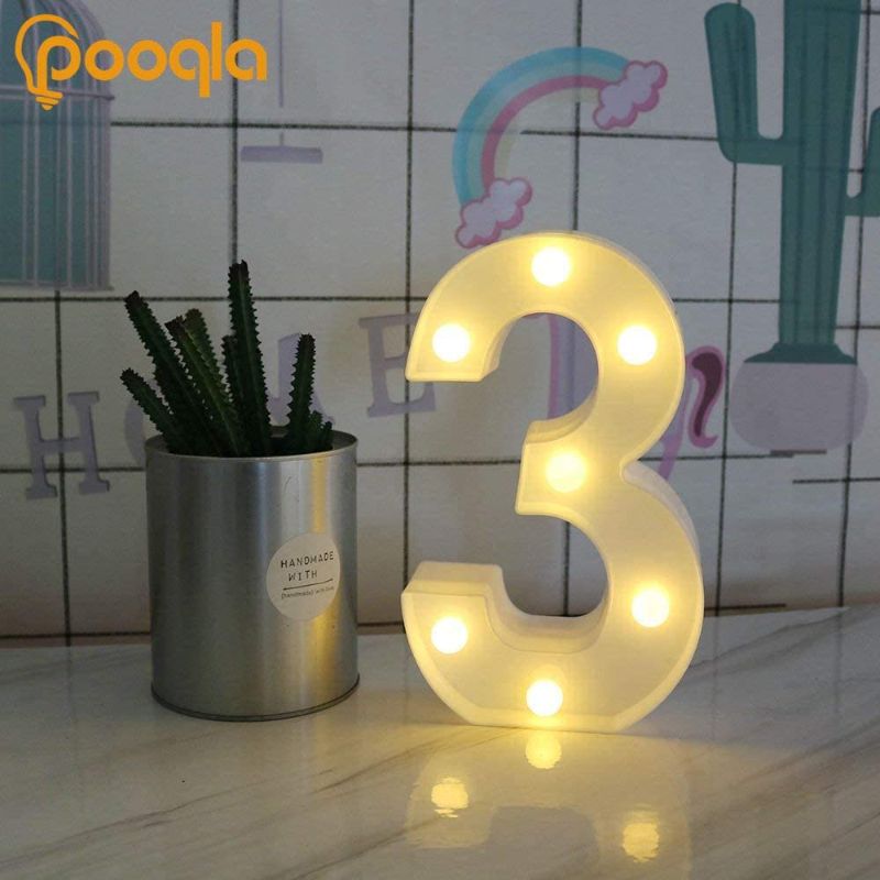 Photo 1 of  Decorative Led Light Up Number Letters, White Plastic Marquee Number Lights Sign Party Wedding Decor Battery Operated Number (3)
