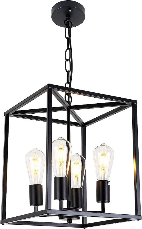 Photo 1 of 4-Light Black Farmhouse Chandelier Light Fixture Rustic Lantern Pendant Light Industrial Cage Hanging Lights for Kitchen Island Foyer Entryway Dining Room Hallway
