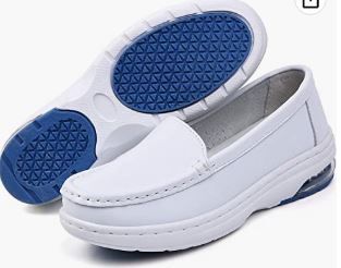 Photo 1 of ZYEN Women's Nursing Shoes Comfortable Walking Slip On Nurse Restaurant Work Lightweight Leather Loafers  -- Size 4 , Some Creases  -- 
