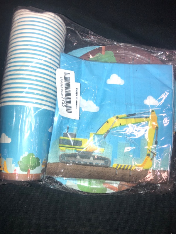 Photo 2 of Construction Birthday Party Supplies Set 102 Pieces For Kids- -Serves 24 Guest-Digger Truck Bulldozer Themed Dinnerware Kit - Including Dump Truck disposable Plates