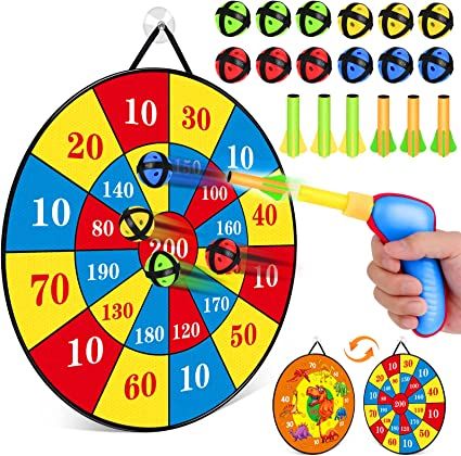 Photo 1 of 26" Dart Board for Kids, Board Games for Kids with 12 Sticky Balls & 1 Toy Guns & 6 Dart Bullets, Indoor Outdoor Fun Party Games Toys, Birthday Toys Gift for Age 5 6 7 8 9 10 11 12 Year Old Boys Girls