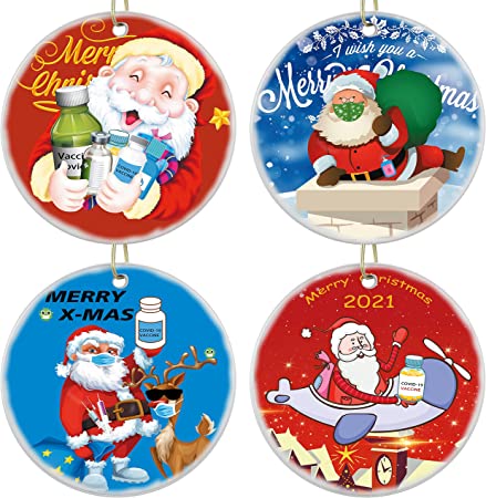 Photo 1 of 2021 Christmas Ornaments, Quarantine Christmas Decorations, Commemorative Ornament, Pandemic Ornament, Round Ornament for Xmas Tree Ornament Hanging Accessories Commemorative,4 Pack