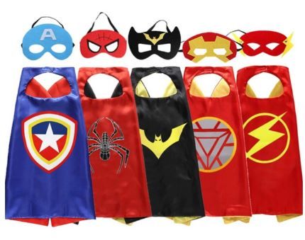 Photo 1 of ZALENY SUPERHERO SATIN CAPES & FELT MASKS FOR KIDS SUPERHERO DRESS UP COSTUMES FOR PRETREND PLAY ROLEPLAY COSPLAY OUTFIT.   Cape: approximately 27" tall by 27" wide. Mask: approximately 6 1/2" wide and 3 - 4 1/2" tall. Both capes and masks are suitable fo