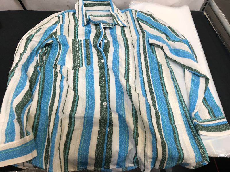 Photo 2 of Beautife Womens V Neck Striped Button Down Collared Roll up Sleeve Casual Tunic Shirt Blouse Tops SIZE SMALL