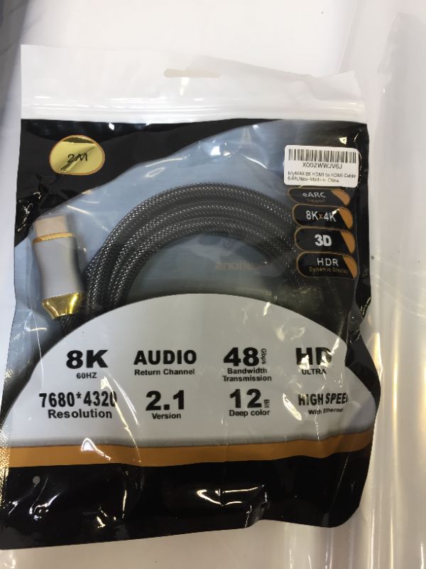 Photo 2 of 100% Real 8K HDMI to HDMI Cable 6.6ft, MyMAX Ultra-High Speed 48Gbps Patent Design Gold-Plated HDMI 2.1 Cord, Supports 8K@60Hz/4K/Dynamic HDR/Dolby Atmos,Compatible with UHD TV/Laptop/PC/Roku/Blu-ray
