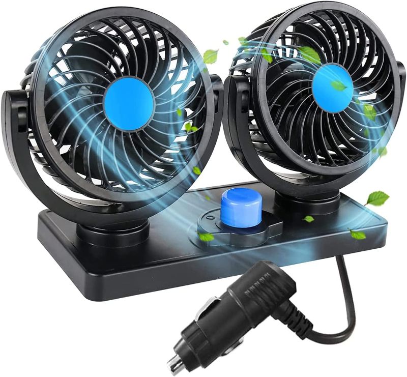 Photo 1 of Car Cooling Air Fan,12V/24V Electric Dual Head Cooling Air Circulator 360 Degree Rotatable Auto Fan for Sedan SUV/RV/Boat/Truck /Auto Vehicles (12V)
