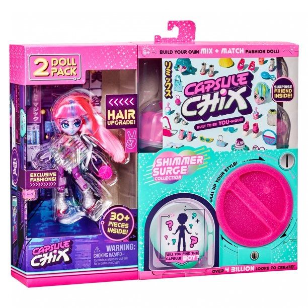 Photo 1 of Capsule Chix Shimmer Surge 2 Pack, 4.5 inch Small Doll with Capsule Machine Unboxing and Mix and Match Fashions and Accessories - Styles May Vary
FACTORY SEALED