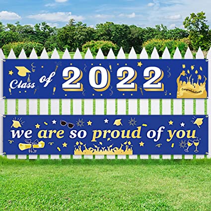 Photo 1 of 4 Pack Graduation Banner 2022 Graduation Party Supplies, Large 99" x 18" Graduation Backdrop Hanging Banners - Class of 2022 & We Are So Proud of You Graduation Decorations Indoor Outdoor