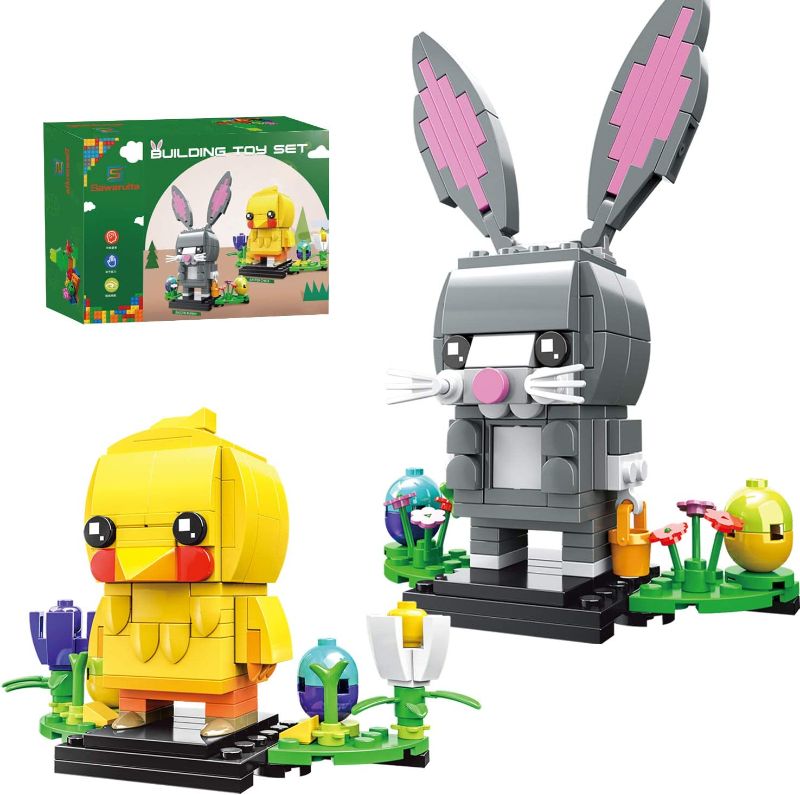 Photo 1 of Easter Bunny and Chick Building Kit - Easter Toy Gift for Kids Age 6+, Easter Egg Filler or Easter Basket Stuffer Toy, Easter Bunny Building Brick , Kids Building Block Animals (A)
