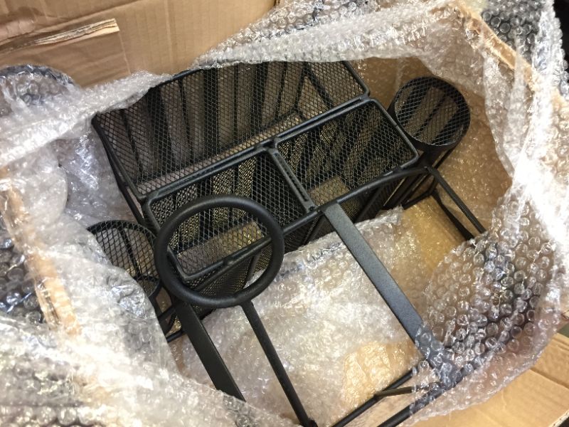 Photo 1 of MyGift Black Metal Buffet Caddy Napkin Plate and Flatware Holder with Handle, Picnic Silverware Utensil Holder Caddy

