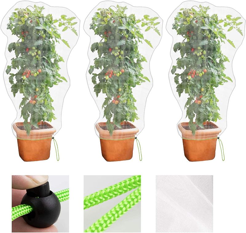 Photo 1 of 3 PCS Large Drawstring Plant Covers,Bird Barrier Netting Mesh with Drawstring,Reusable Garden Netting Mesh with Drawstring,Plant Cover for Protect Fruit Tree Vegetable Flower,4.6 ftX 3.3 ft
