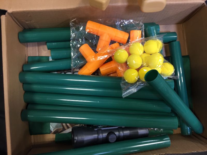 Photo 3 of DESTRIC Soft Foam Ball Popper Air Guns with Standing Target - MISSING A FEW GREEN FOAM BALLS - ONES BEEN OPENED THE OTHER IS NEW -