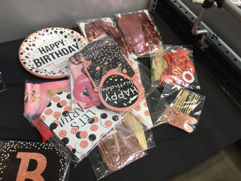 Photo 2 of 21st Birthday Decorations for her - (76pack) Rose Gold Party Banner, Pennant, Hanging Swirl, Birthday Balloons, Foil Backdrops, Cupcake Topper, Plates, Photo Props, Birthday Sash for Women Gift