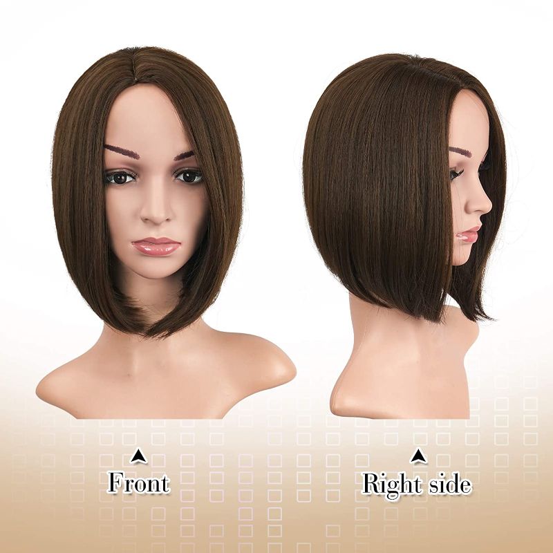 Photo 1 of BARSDAR Wigs 12 Inches Bob Wigs Ombre Medium Chestnut Brown mix Light Auburn Short Synthetic Hair Side Part Straight Bob Wigs for Black Women
