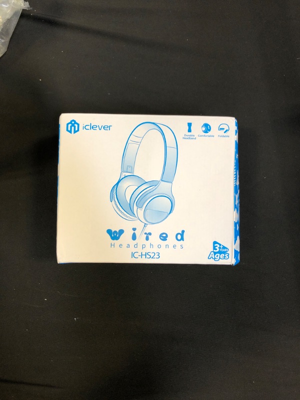 Photo 2 of Kids Headphones Wired with Microphone, iClever Smiley 85/94dB Volume Limited, Over-Ear Headphones for Kids with Share Port, Stereo Sound, Foldable Kids Headphones for School/Travel/iPad/Fire Tablet
