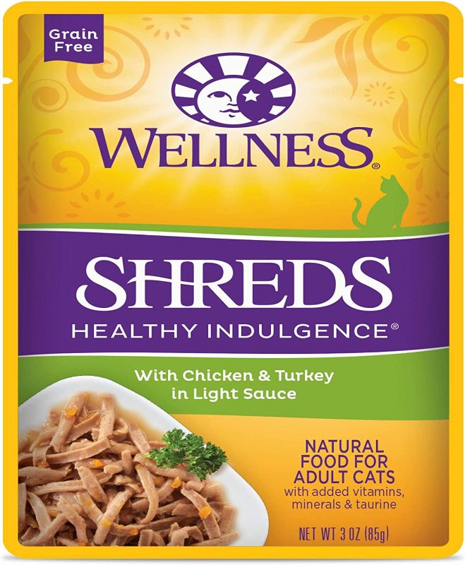 Photo 1 of Wellness Complete Health Healthy Indulgence Natural Grain Free Shreds with Chicken & Turkey in Light Sauce Wet Cat Food - 12 POUCHES - 3 OZ - BEST BY SEP 06 2023 -