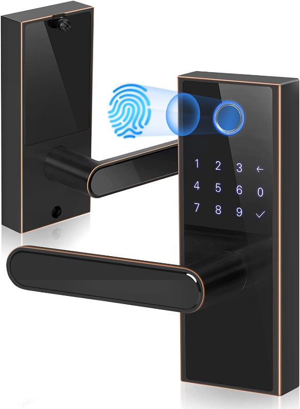 Photo 1 of iMagic Electronic Fingerprint Door Lock, Keypad Entry Door Lock, LED Touch Screen Keypad Lock with Built-in Alarm, One-Touch Locking and Back up Key, Easy to Install for Home and Office (Aged Bronze)