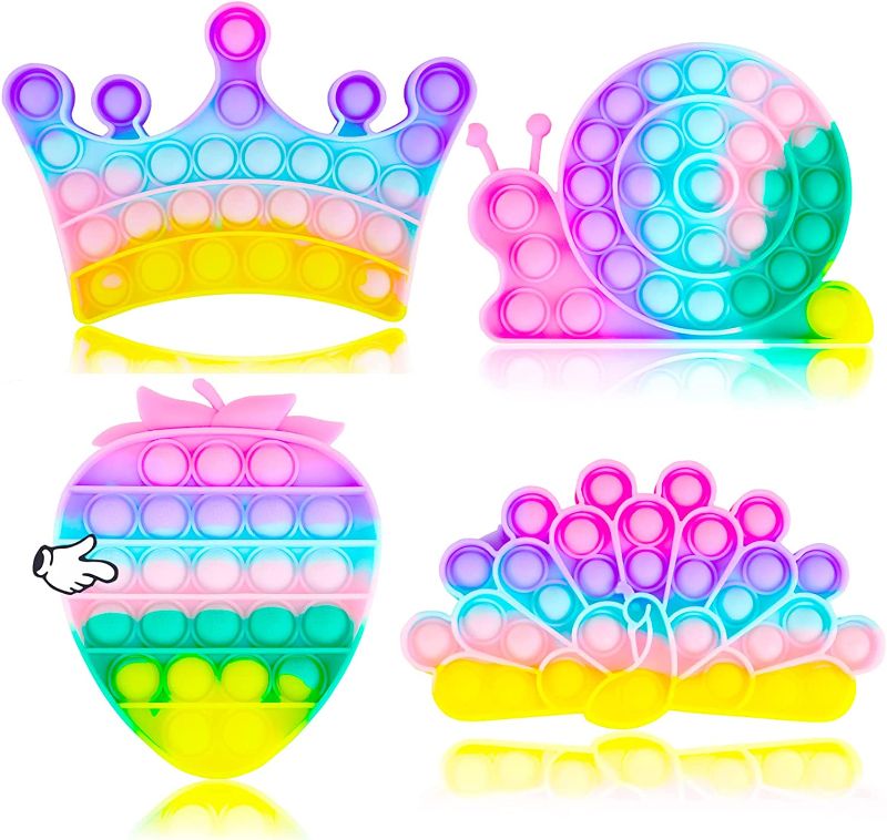 Photo 1 of 4 Pack Pop Sensory Toy Popping Popper Anxiety Autism Stress Pressure Bubble Silicone Game Gift Special Need Kid Teen Adult Friend ADHD Snail Peacock Crown

