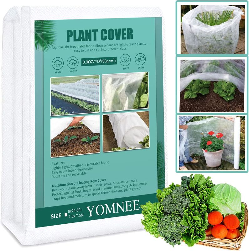 Photo 1 of YOMNEE Plant Covers Freeze Protection Floating Row Crop Cover 0.9oz Garden Fabric Plant Cover for Cold Protection, Season Extension (8FT X 24.6FT)
