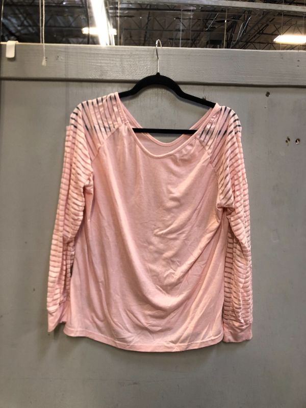 Photo 1 of Actloe Women's 2022 Casual V Neck Tops Long Sleeve Shirts Striped Sheer Mesh Patchwork Blouses and Tops sz L 