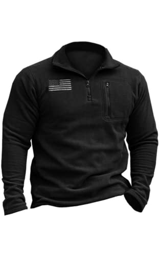 Photo 1 of Beotyshow Mens Tactical Fleece Jacket Polar Soft Warm Quarter Zip Pullover (Large, A: Black)