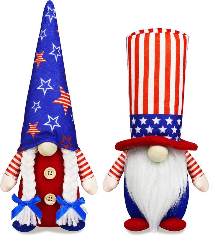 Photo 1 of 4th of July Patriotic Gnome Decorations, 2 PCS Handmade Mr & Mrs USA Swedish Tomte Gnomes Plush Table Ornaments Gift for Independence Day Memorial Day Presidents Day Veterans Day Armed Forces Day
