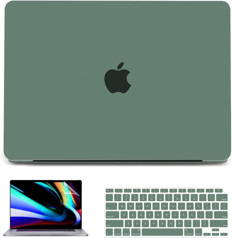 Photo 1 of iPAPA MacBook Air 13 inch Case, MacBook Air Case 2022 2021 2020 2019 2018 A2337 M1 A2179 A1932 Touch ID, Carbon Fiber Texture Plastic Hard Shell Case + Keyboard Cover +Screen Protector, Midnight Green
