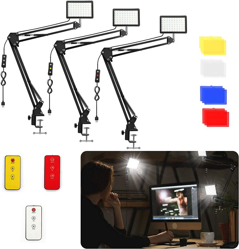 Photo 1 of 3 Packs 70 LED Video Conference Lighting with C Clamp Arm Stand/Color Filters, Obeamiu 5600K USB Studio Light Kit for Photography, Portrait YouTube, Zoom Call, Live Streaming  --FATORY SEALED --
