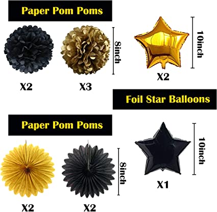 Photo 1 of 2022 Graduation Party Decorations 43pcs Set Black Gold Banner Balloon Paper Pompoms Hanging Swirls Foil Curtains for Adults Kids High School College Senior Grad Party Decoration Photo Frame Yard Sign
