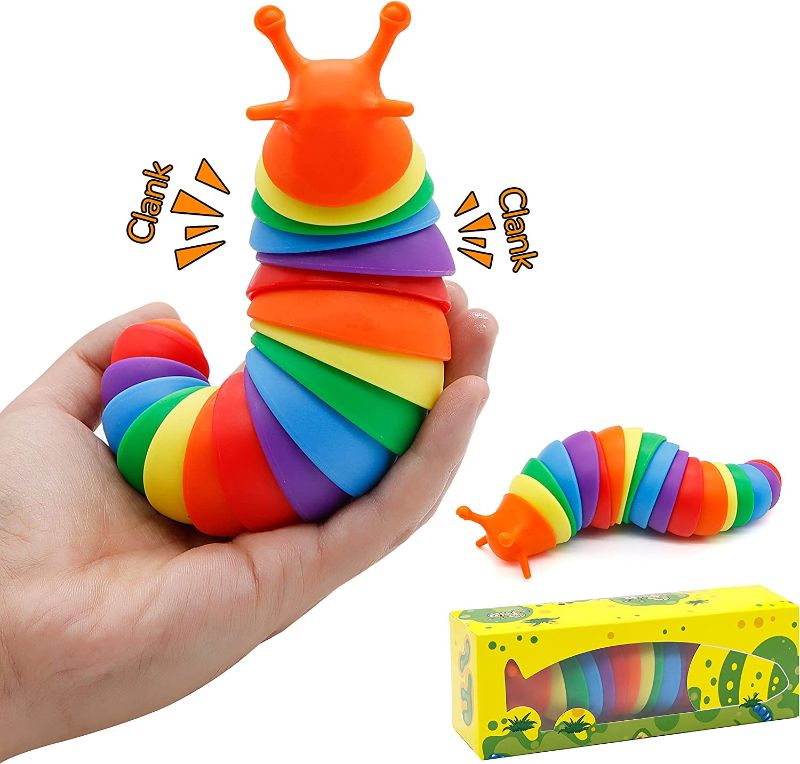 Photo 1 of   Fidget Slug Toy Sensory Slug Articulated Slug Fidget Toy Flexible ---damage package