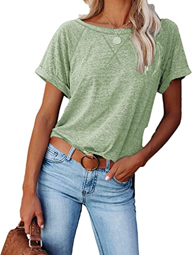 Photo 1 of ayreus Women's Casual Short Sleeve T Shirts Crewneck Raglan Tees Side Split Summer Tunic Tops XXL